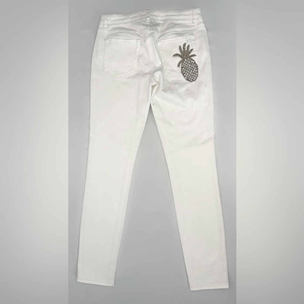 Dolce & Gabbana White/Gold Pineapple-Pocket Skinny Jeans, Size US 8 / IT 42 - Picture 3 of 14